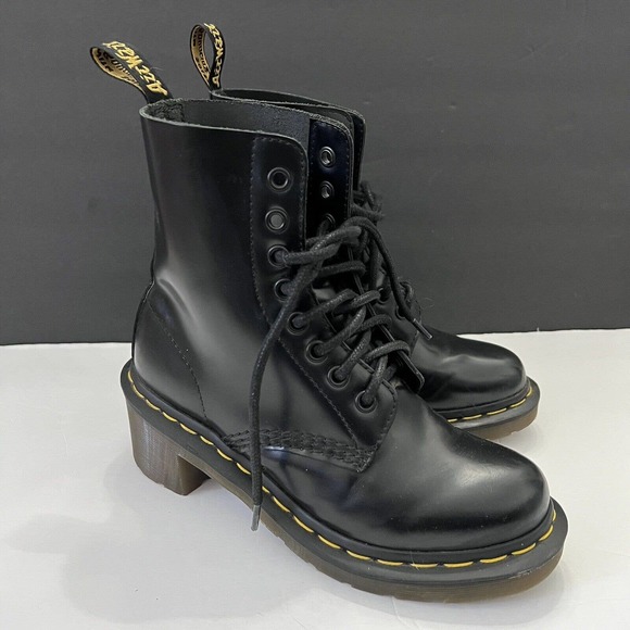 Dr Martens Doc Black Airwair Clemency Heeled Lace Up Leather